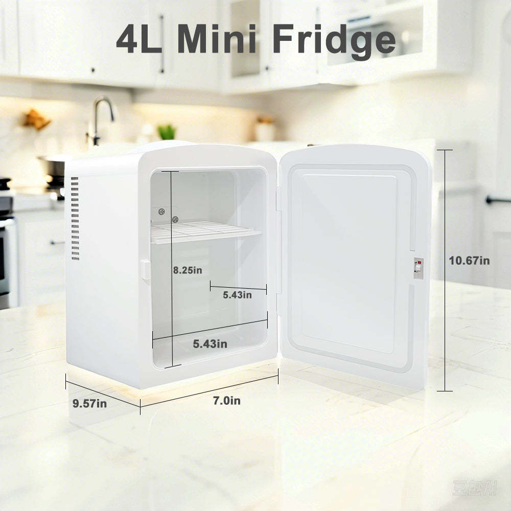 Mini Fridge 4L K4201 White, 4 Liter/6 Can Portable Cooler Personal Refrigerator for Care, Cosmetics, Beverage, Food,100% Freon-Free Eco Friendly for Bedroom, Office, Dorm