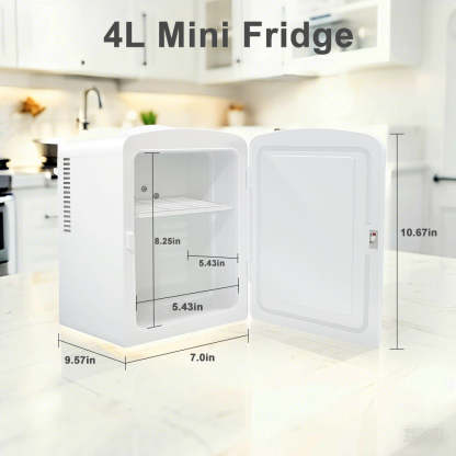 Mini Fridge 4L K4201 White, 4 Liter/6 Can Portable Cooler Personal Refrigerator for Care, Cosmetics, Beverage, Food,100% Freon-Free Eco Friendly for Bedroom, Office, Dorm