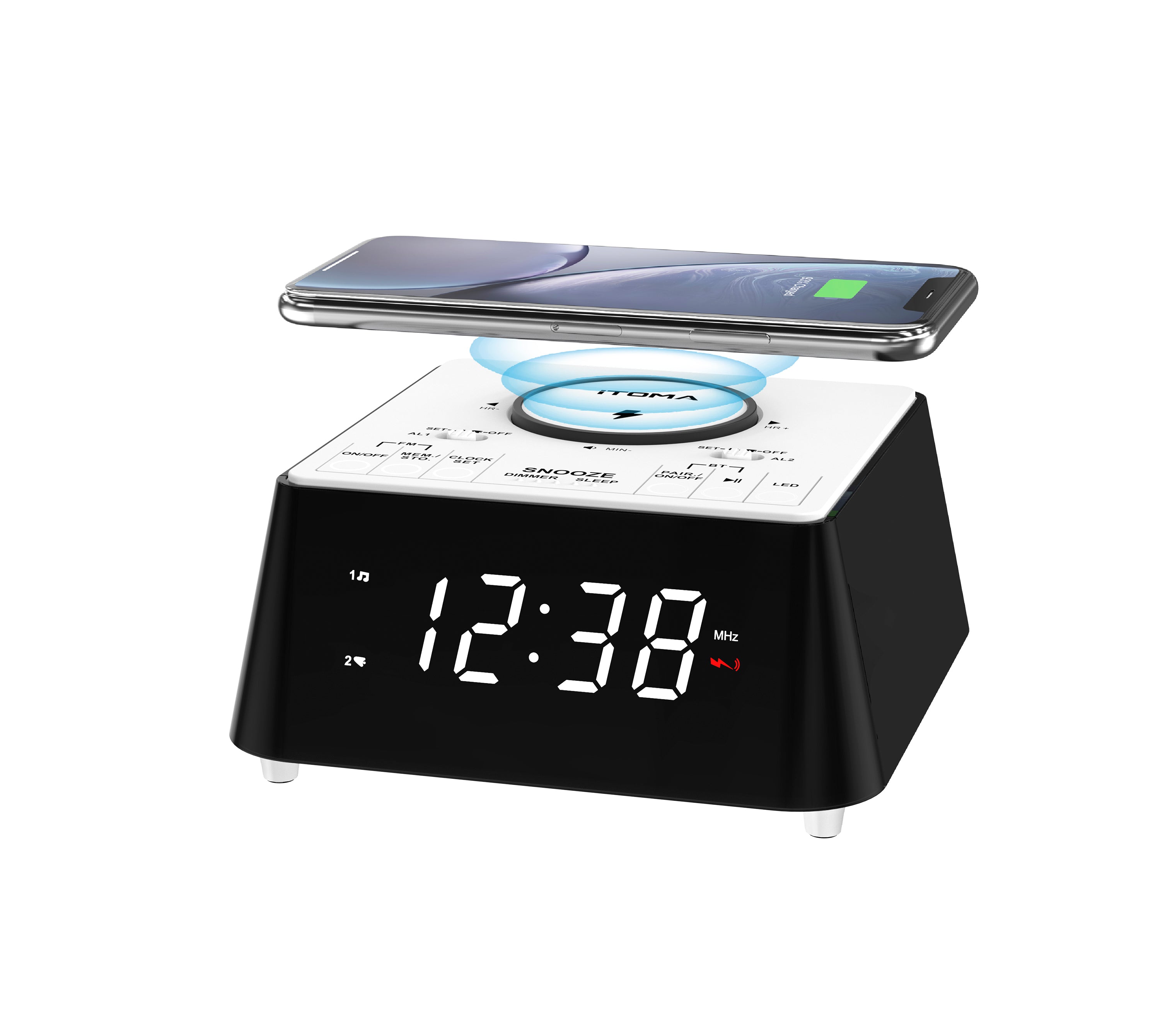 Bedside Wireless Charging Alarm Clock Radio with Bluetooth Speaker,FM Radio-ITOMA