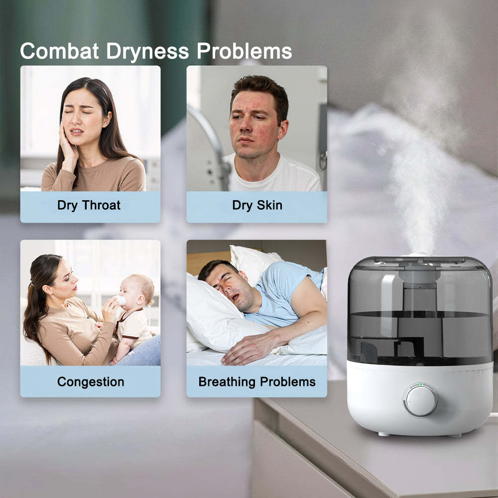 iTOMA 3L Large Top Fill Humidifiers for Bedroom, Mist Humidifier with 360° Dual Nozzles, Water Purification Filter, Adjustable Mist Levels, Ultra Quiet for Home Office Nursery