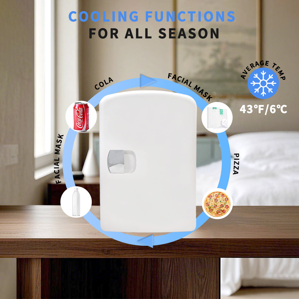 Mini Fridge 4L K4201 White, 4 Liter/6 Can Portable Cooler Personal Refrigerator for Care, Cosmetics, Beverage, Food,100% Freon-Free Eco Friendly for Bedroom, Office, Dorm