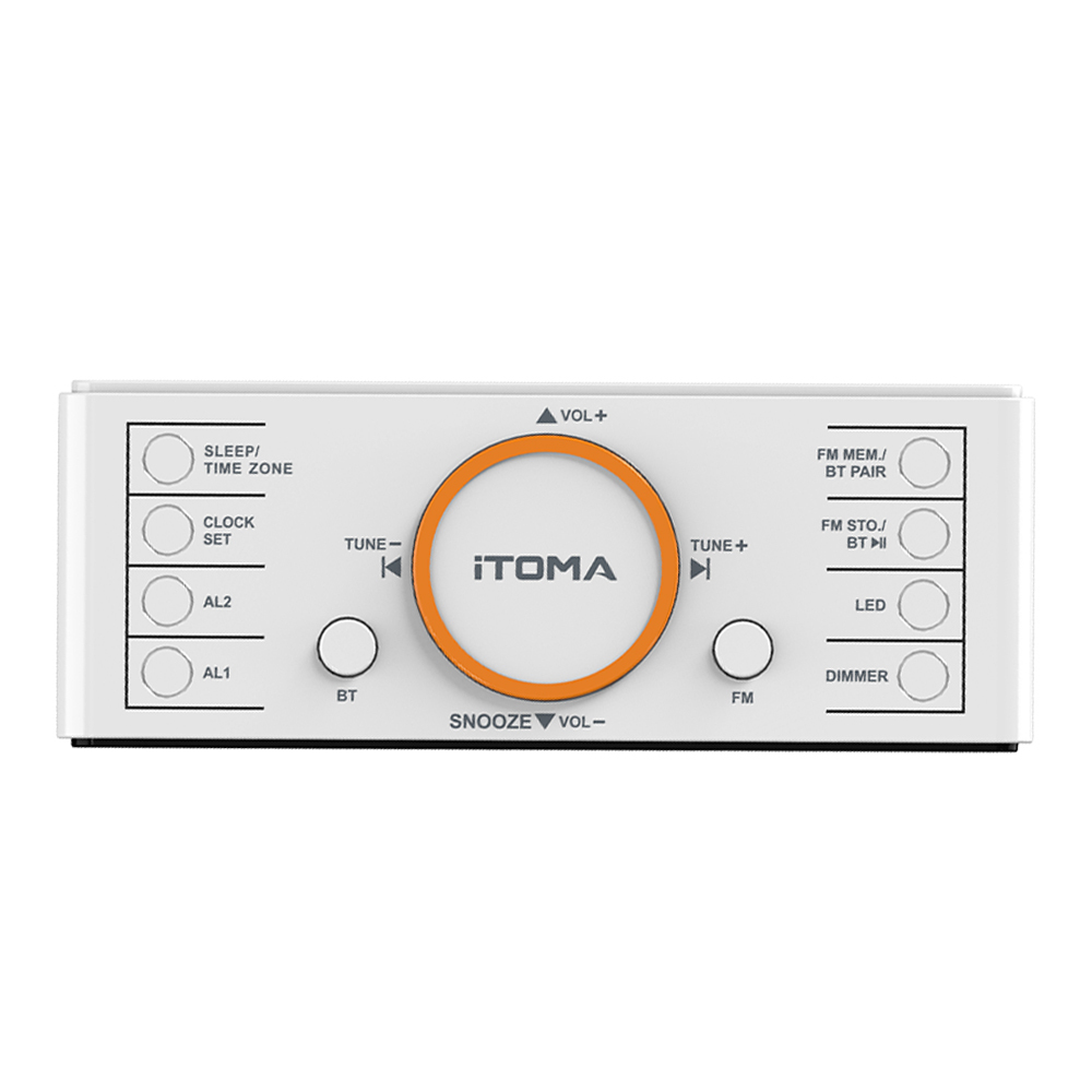 Digital Alarm Clock Radio, 1.4" White LED Display Clock with Bluetooth, FM Radio, Dual Alarm, Sleep Timer, Snooze, Auto & Manual Dimmer, USB Charger and Night Light iTOMA 718