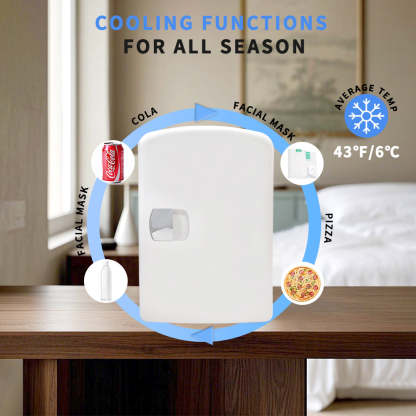 Mini Fridge 4L K4201 White, 4 Liter/6 Can Portable Cooler Personal Refrigerator for Care, Cosmetics, Beverage, Food,100% Freon-Free Eco Friendly for Bedroom, Office, Dorm