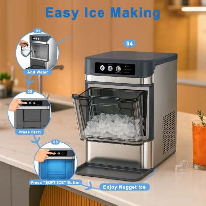 iTOMA Nugget lce Maker Machine,Chewable Pellet Ice Machine,Self-Cleaning,One-Click Operation,for Home/Kitchen/Office/ Bar Party Ice Cube Machine YH4025