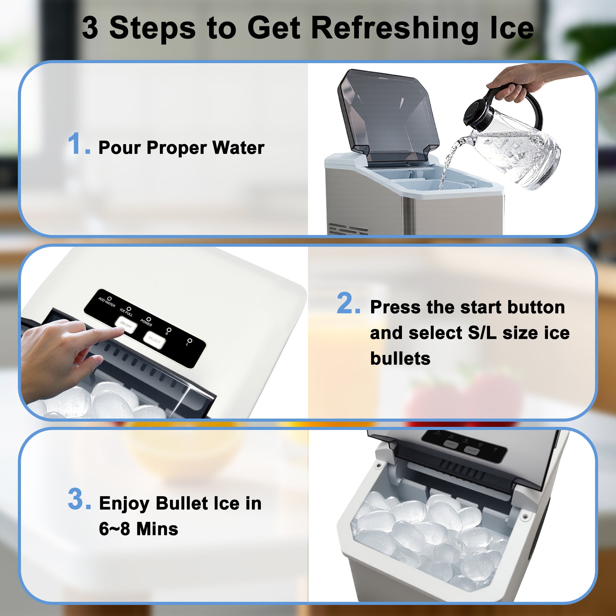Fully-automated Ice Maker Machine - 12kg/24Hrs, Self-Cleaning, 2 Ice Sizes (S/L), Fast 6-Min Cycle, with Infrared Sensor for Home/Office/Commercial Use YH16M