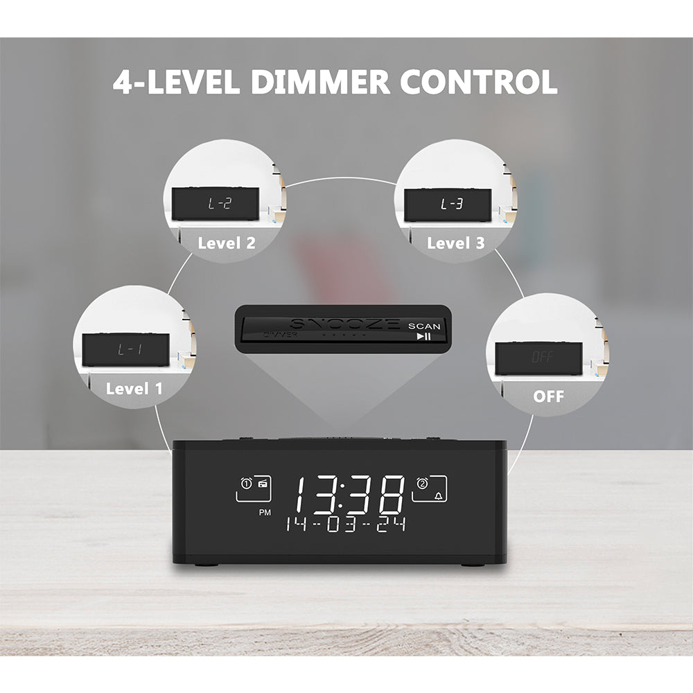 Alarm Clock with DAB & FM Radio 40 Preset Stations, Dimmable LCD Display, Dual Alarm with ON/OFF button, Snooze, Bluetooth iTOMA 525D