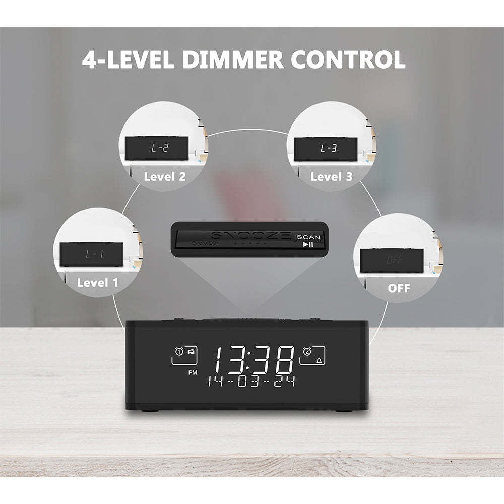 Alarm Clock with DAB & FM Radio 40 Preset Stations, Dimmable LCD Display, Dual Alarm with ON/OFF button, Snooze, Bluetooth iTOMA 525D