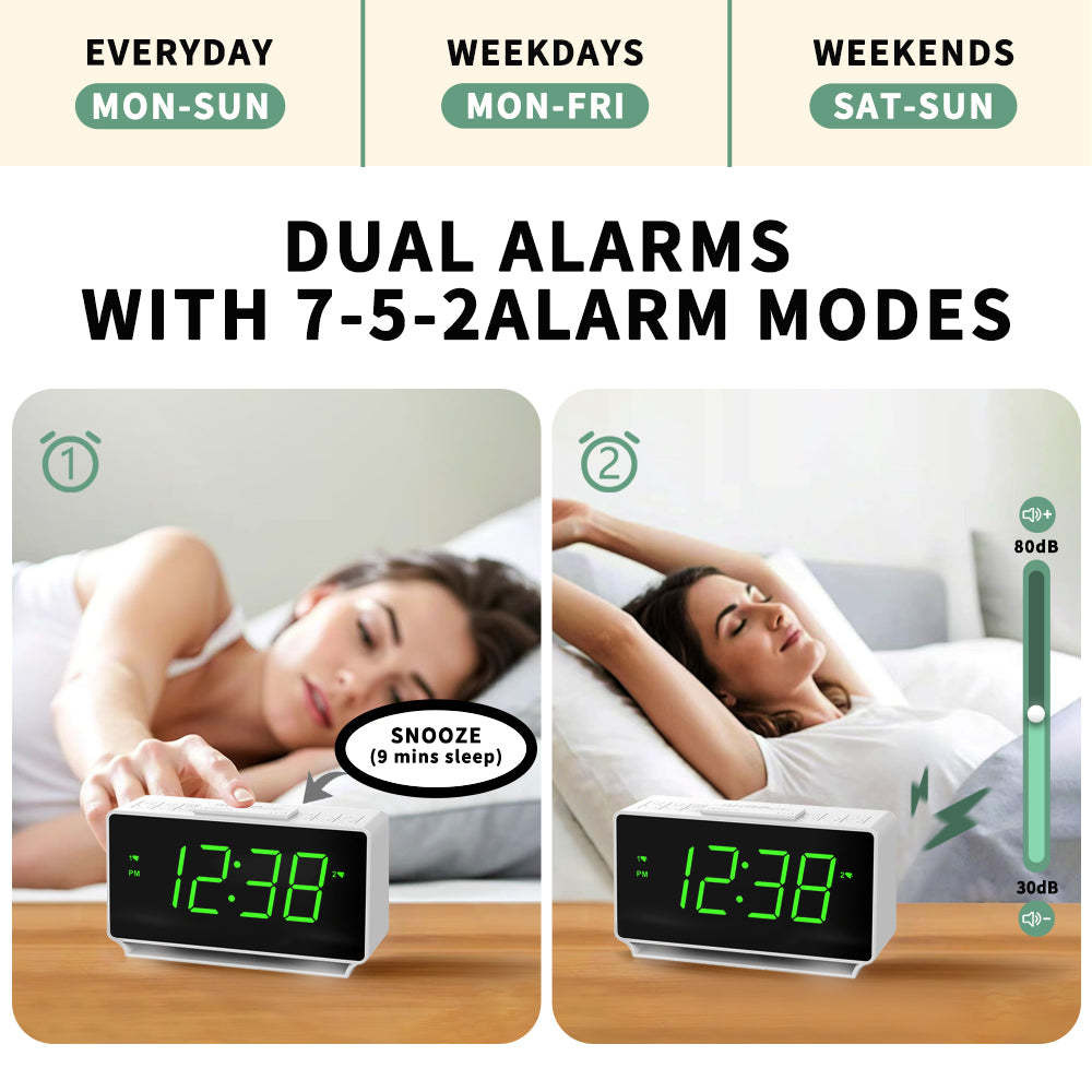Digital iTOMA 222 Alarm Clock, Dual Alarms with Temperature Display, Snooze,12/24Hr, Night Light and Adjustable Volume, Dimmable, Battery Backup, Portable Small LED Clocks for Bedroom