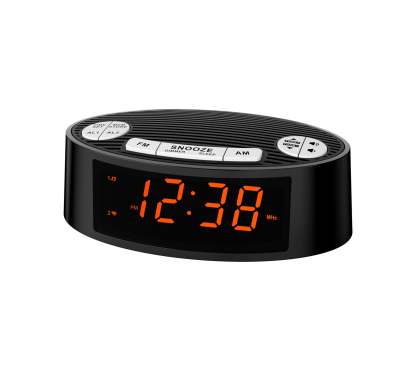 Digital iTOMA AM/FM Alarm Clock Radio with Dual Alarm, Sleep Timer & Snooze Functions, Orange LED Display, 4-Level Dimming Option 3301