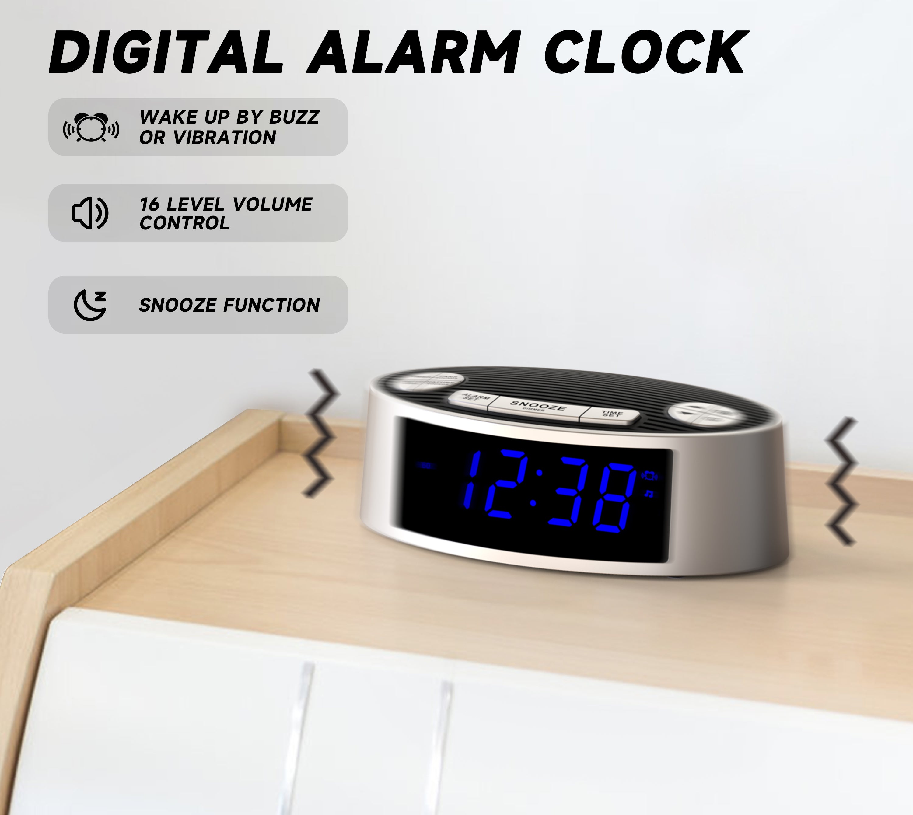 White Noise Machine with Alarm Clock, 20 Soothing Sounds, Wake to Vibration or Buzzer, Snooze, Dimmer Control, Timer and Memory Function for Home Travel iTOMA 301