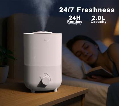 iTOMA 2L White Humidifier - One-Touch Operation, 360° Adjustable Mist, Ultrasonic Quiet for Bedroom & Office