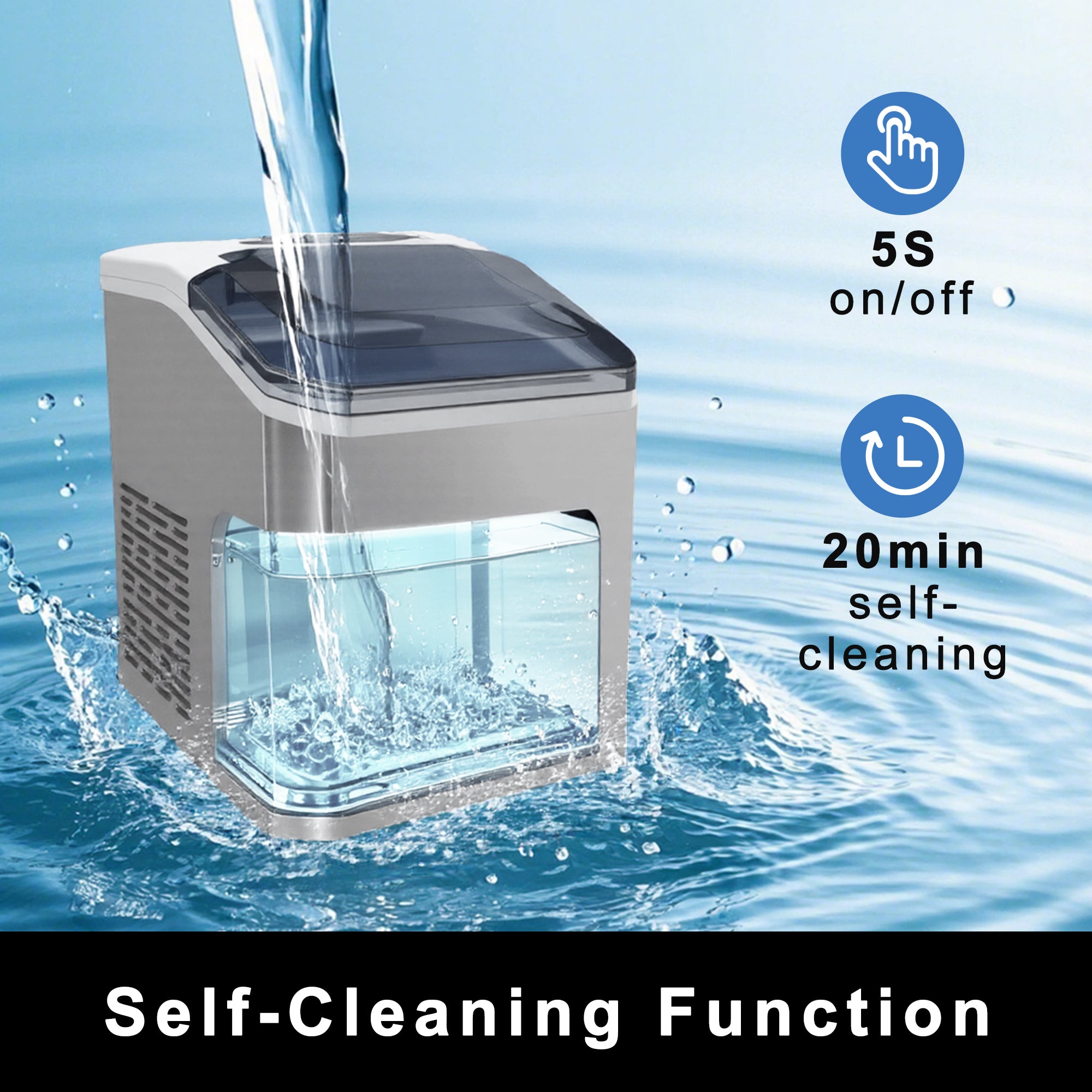 Fully-automated Ice Maker Machine - 12kg/24Hrs, Self-Cleaning, 2 Ice Sizes (S/L), Fast 6-Min Cycle, with Infrared Sensor for Home/Office/Commercial Use YH16M