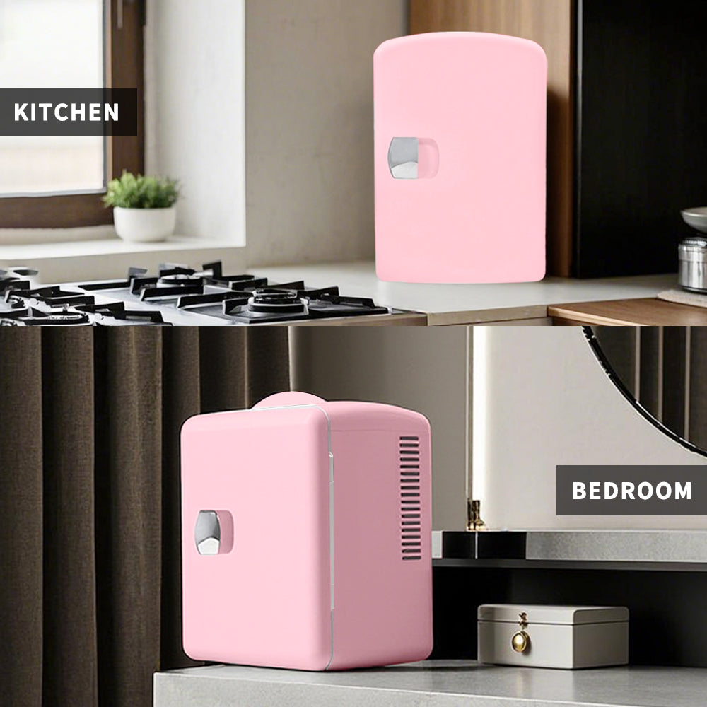 Mini Fridge 4L K4206 Pink, 4 Liter/6 Can Portable Cooler Personal Refrigerator for Skin Care, Cosmetics, Beverage, Food,100% Freon-Free Eco Friendly for Bedroom, Office, Dorm