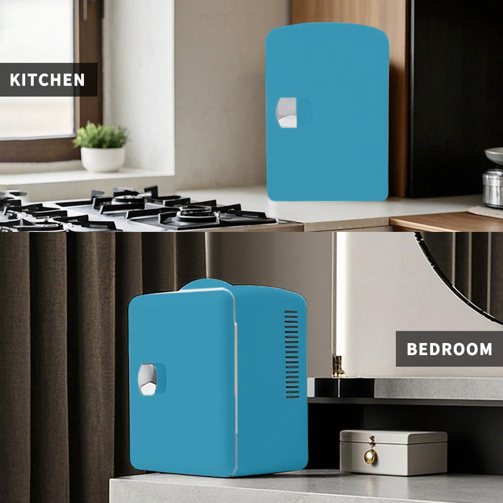 Mini Fridge 4L K4207 Cyan, 4 Liter/6 Can Portable Cooler Personal Refrigerator for Skin Care, Cosmetics, Beverage, Food,100% Freon-Free Eco Friendly for Bedroom, Office, Dorm