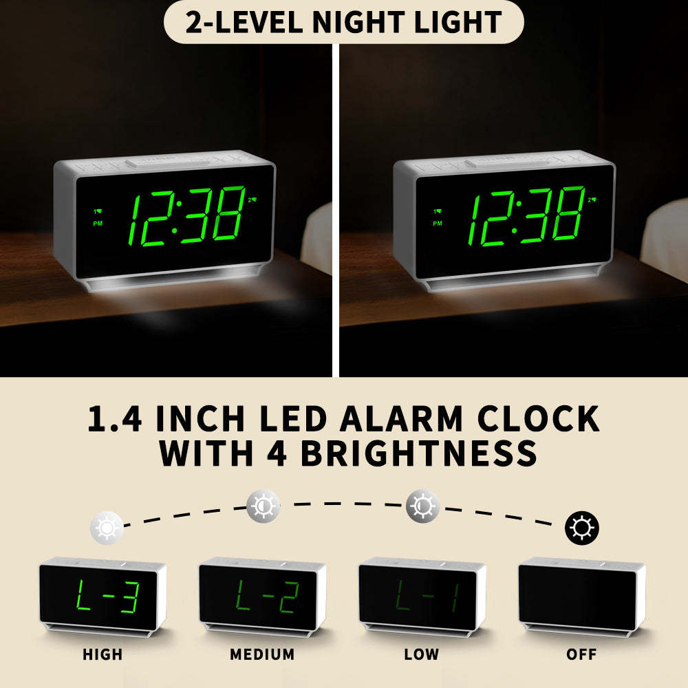 Digital iTOMA 222 Alarm Clock, Dual Alarms with Temperature Display, Snooze,12/24Hr, Night Light and Adjustable Volume, Dimmable, Battery Backup, Portable Small LED Clocks for Bedroom