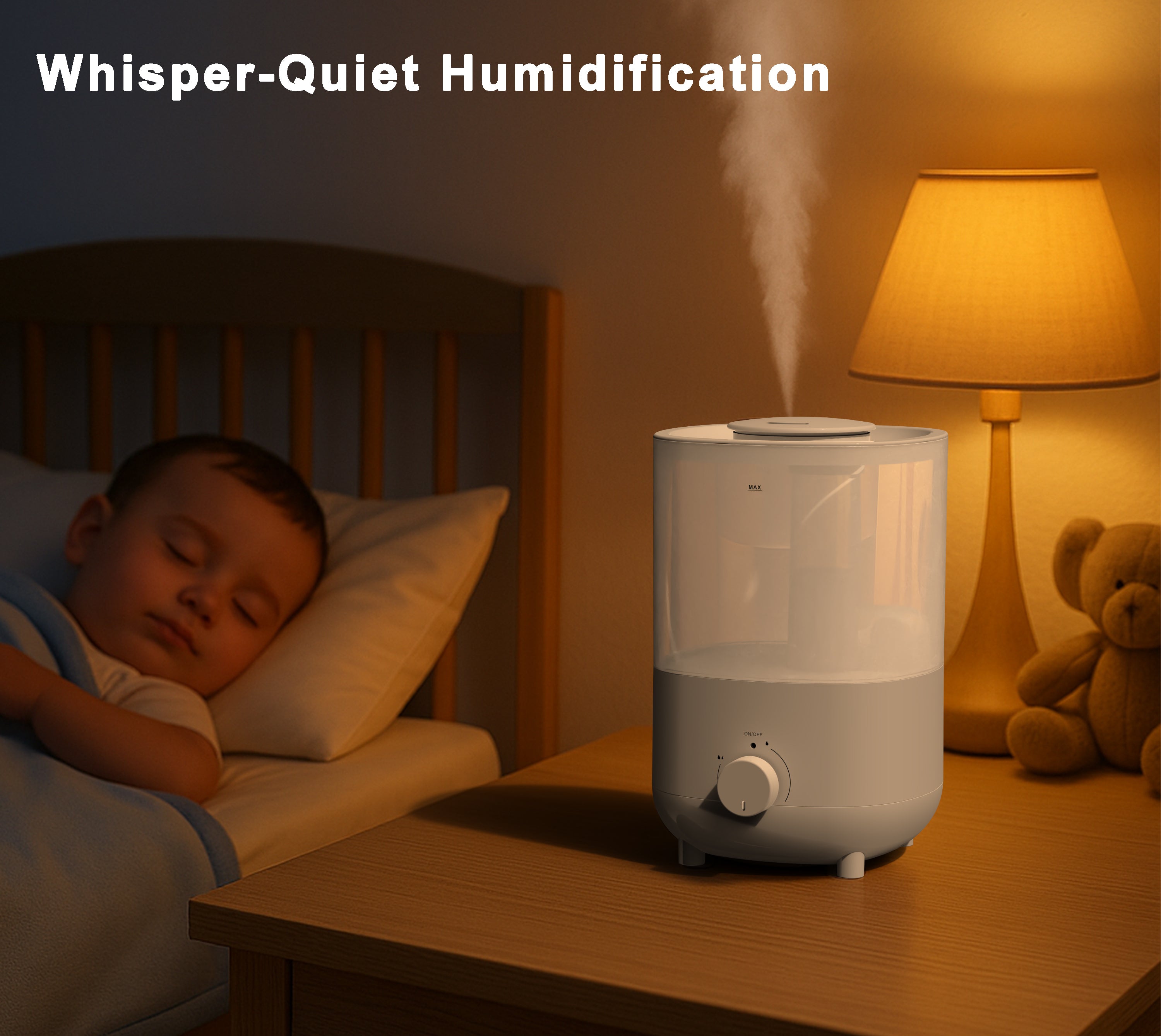iTOMA 2L White Humidifier - One-Touch Operation, 360° Adjustable Mist, Ultrasonic Quiet for Bedroom & Office