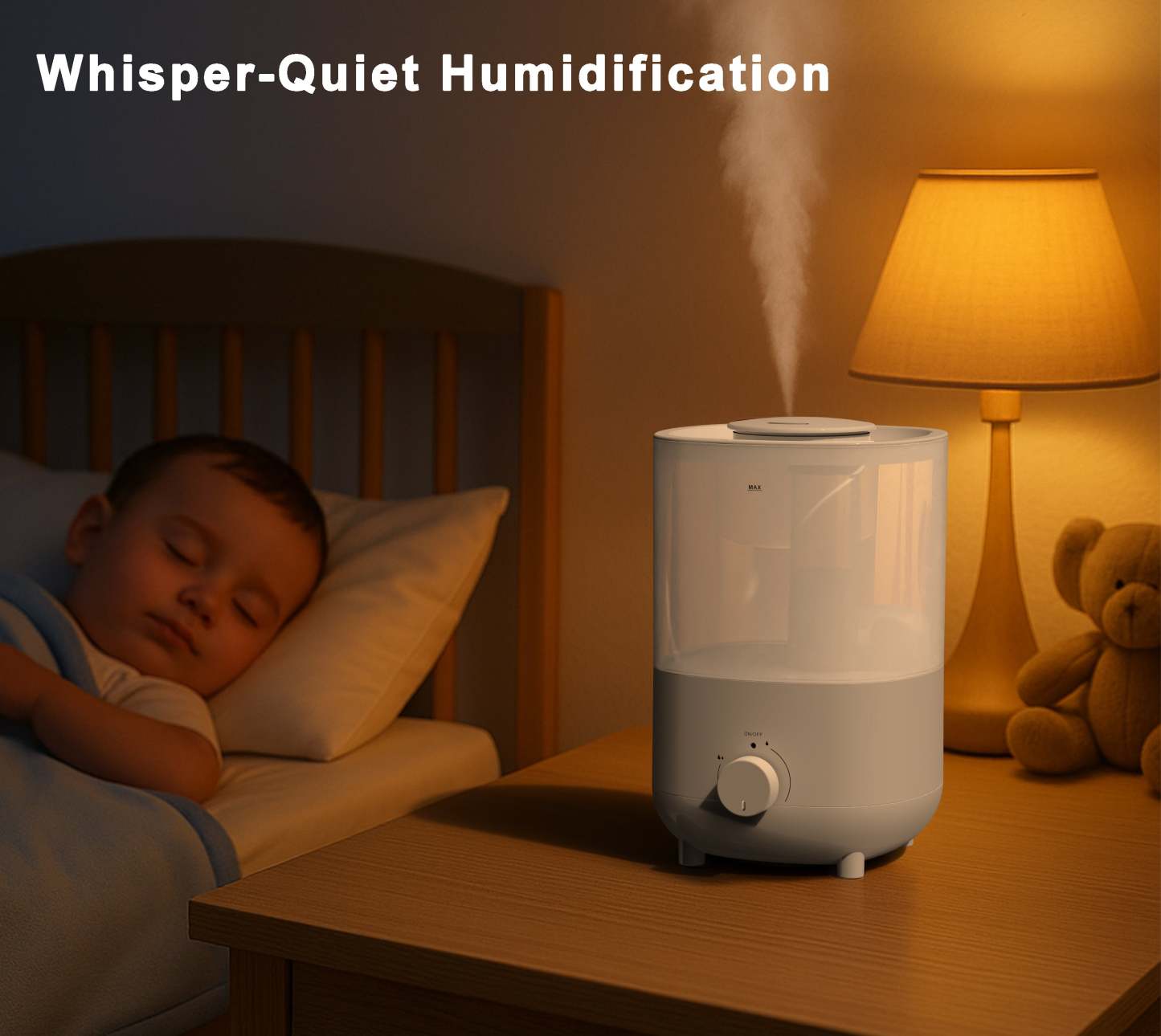 iTOMA 2L White Humidifier - One-Touch Operation, 360° Adjustable Mist, Ultrasonic Quiet for Bedroom & Office