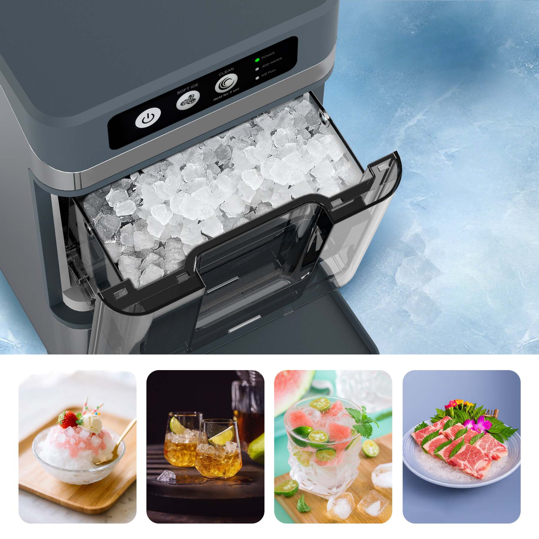 iTOMA Nugget lce Maker Machine,Chewable Pellet Ice Machine,Self-Cleaning,One-Click Operation,for Home/Kitchen/Office/ Bar Party Ice Cube Machine YH4025