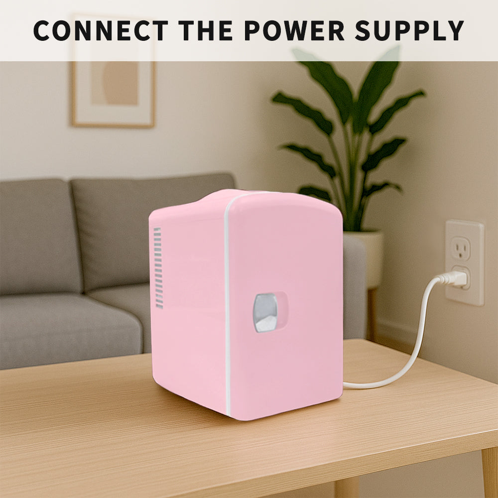 Mini Fridge 4L K4206 Pink, 4 Liter/6 Can Portable Cooler Personal Refrigerator for Skin Care, Cosmetics, Beverage, Food,100% Freon-Free Eco Friendly for Bedroom, Office, Dorm