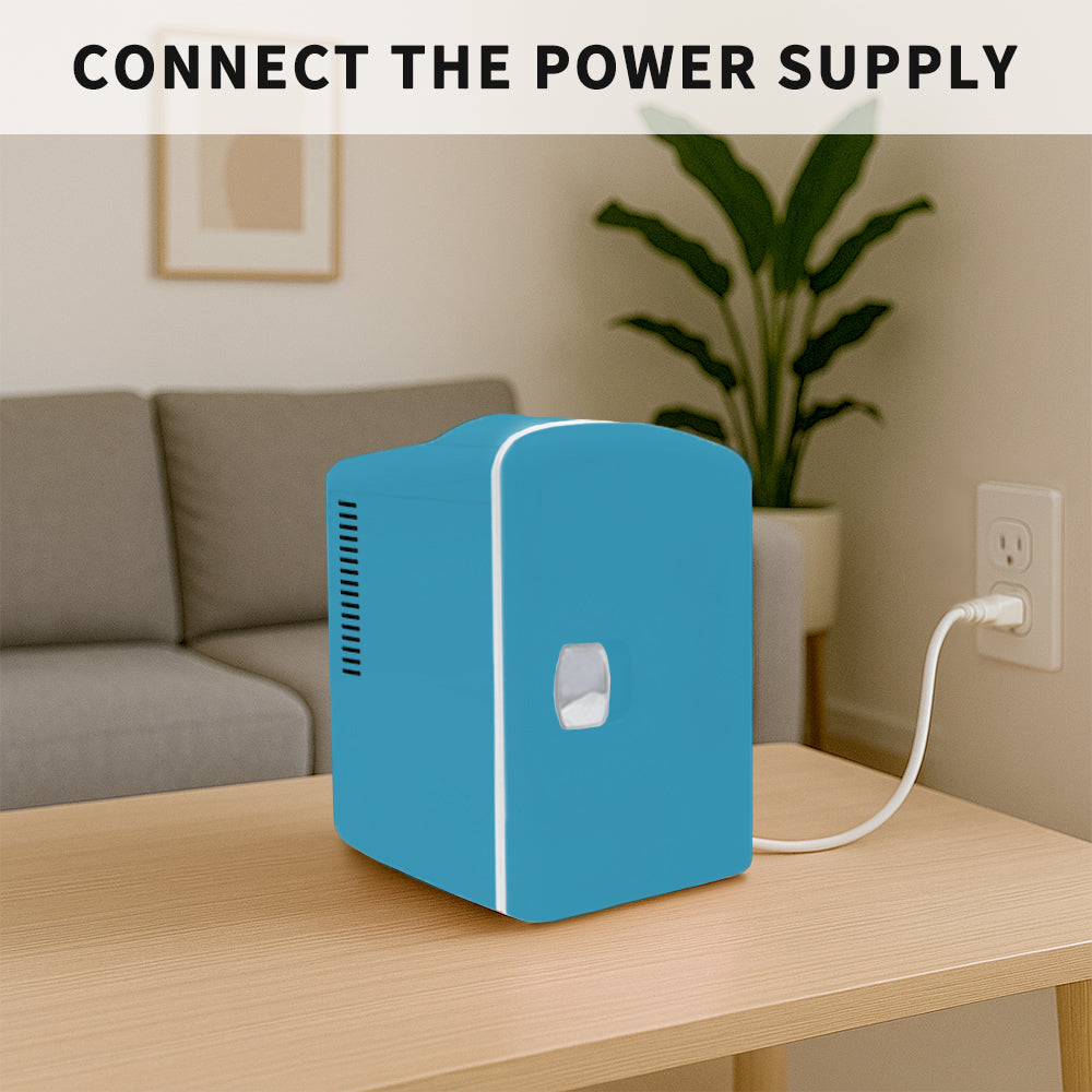 Mini Fridge 4L K4207 Cyan, 4 Liter/6 Can Portable Cooler Personal Refrigerator for Skin Care, Cosmetics, Beverage, Food,100% Freon-Free Eco Friendly for Bedroom, Office, Dorm