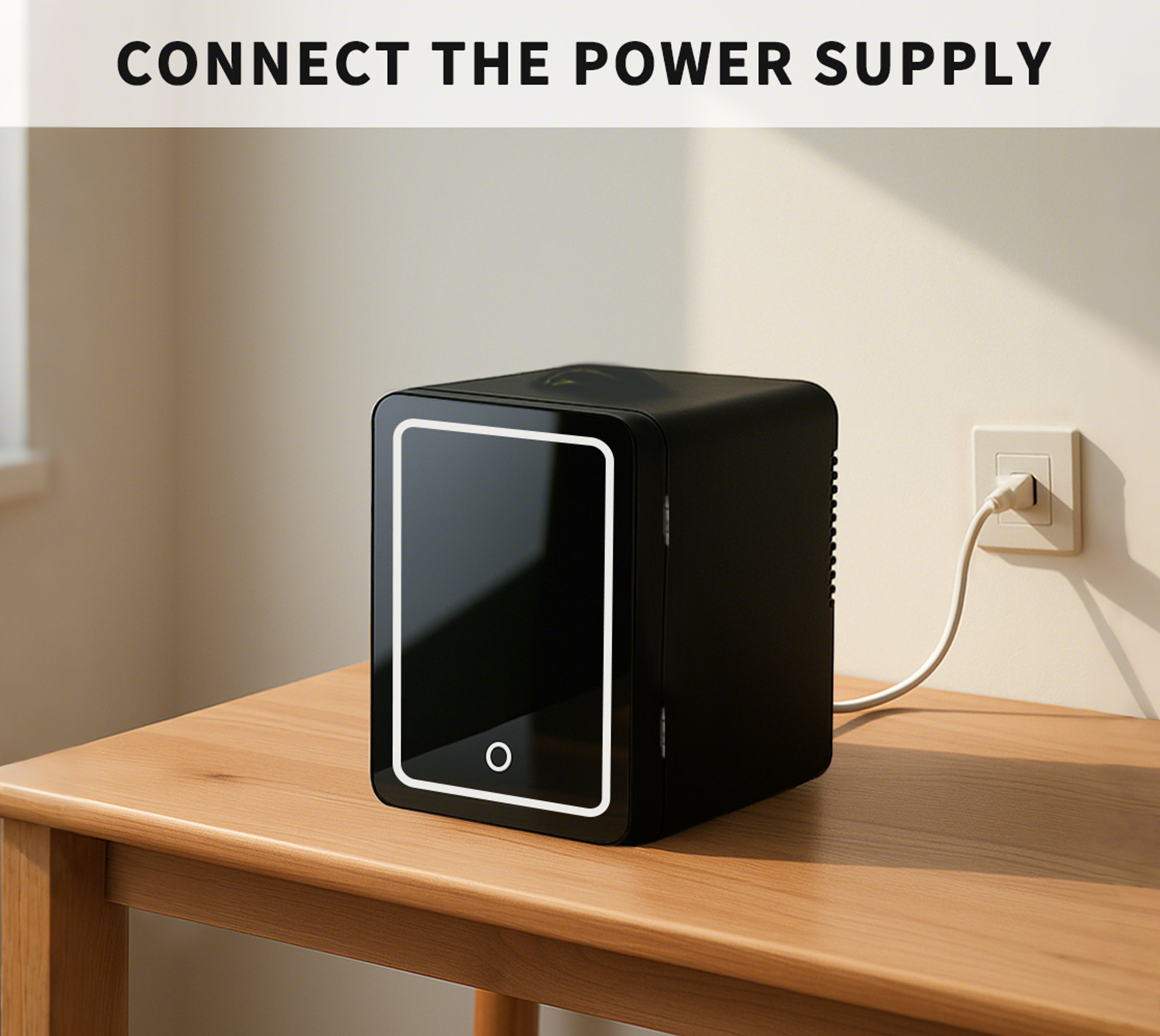 Mini Personal Fridge Cooler,Mirrored Door with Dimmable LED Light,6L  Capacity,Can Refrigerate Skin Care Products, Snacks, Drinks, Portable and Compact Black 6200