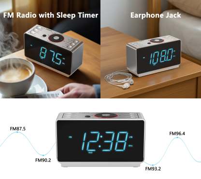 Digital Alarm Clock Radio with Bluetooth Speaker, FM Radio, Dual Alarm with Snooze, Large LED Display, Dimmer Control, Headphone,USB Charging Output and Night Light iTOMA 708