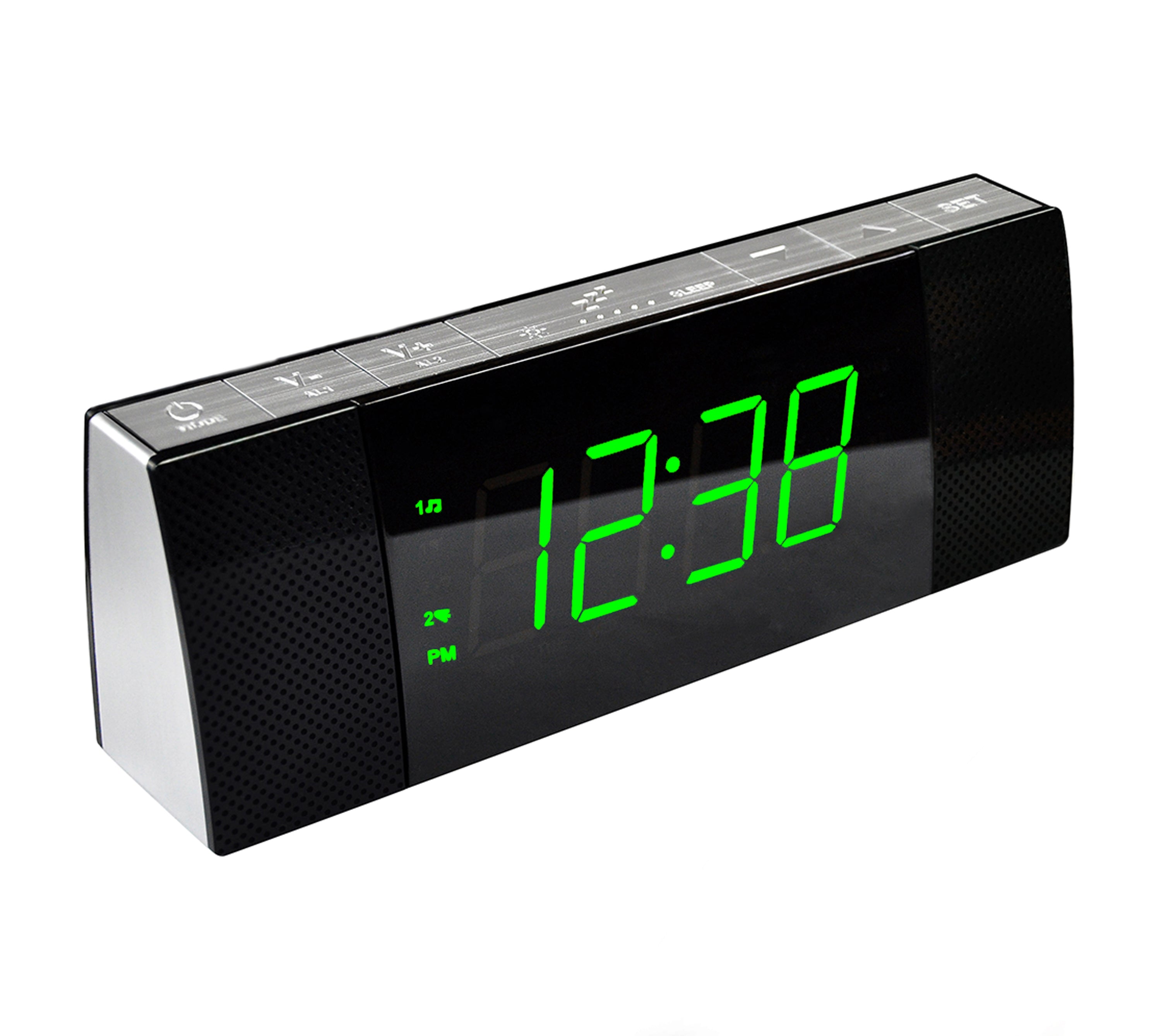Digital iTOMA Bedside Alarm Clock Radio with Wireless Connection Speaker, Dimmable Jade Green LED Display, FM Radio with Sleep Timer, Dual Alarm with ON/OFF Push-button, Snooze, 12/24H 503U