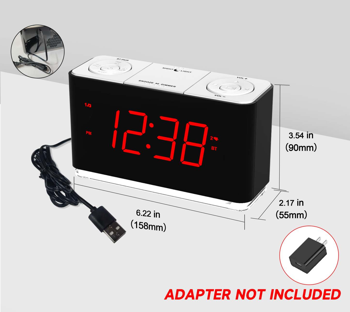 Digital iTOMA Alarm Clock Radio with wireless connection, Dual Alarm, Dimmable LED Display, 16 Levels Volume, FM Radio with Sleep Timer, Nightlight, Snooze, 12/24H iTOMA 507U