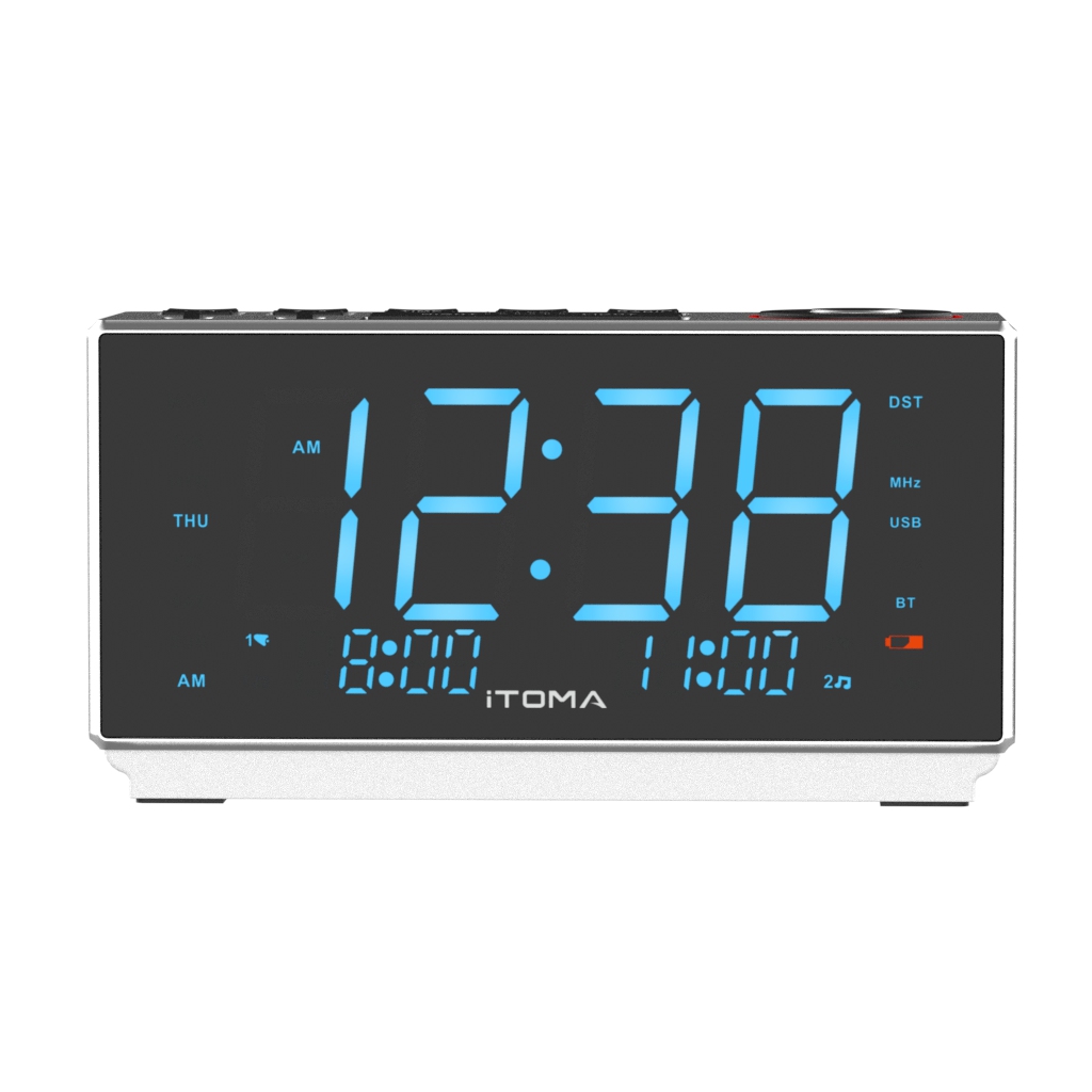 Dual Alarm Clock with FM Radio, USB Charging, 1.8'' LED Display, Night Light, Snooze, Dimmer Control, Bluetooth Speaker, Temperature & Humidity Display iTOMA 508