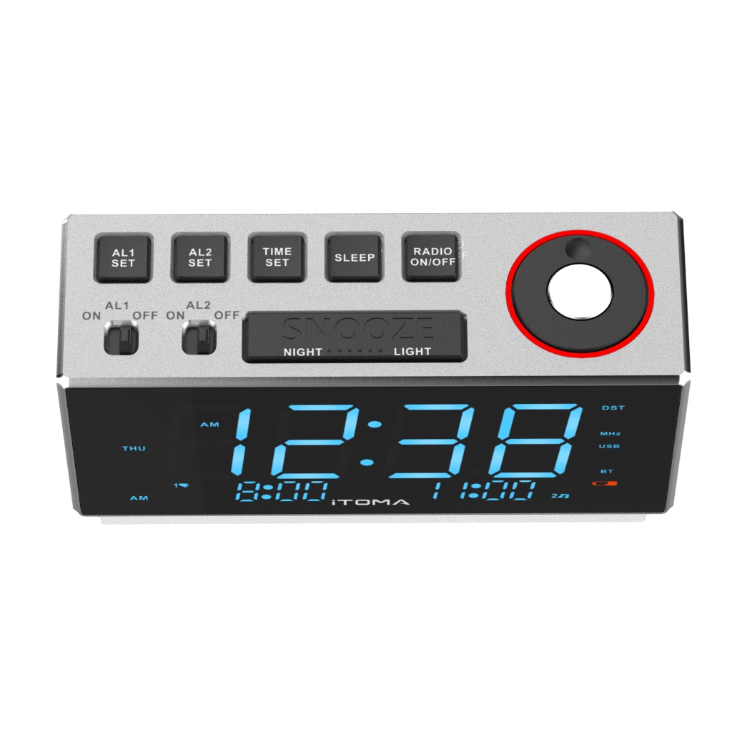 Dual Alarm Clock with FM Radio, USB Charging, 1.8'' LED Display, Night Light, Snooze, Dimmer Control, Bluetooth Speaker, Temperature & Humidity Display iTOMA 508