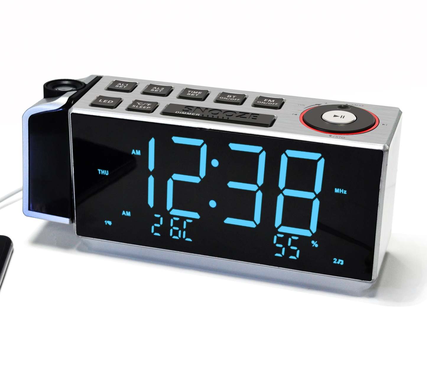 Digital Projection Alarm Clock with FM Radio, USB Charging, 1.8'' LED Display, Night Light, Dual Alarm, Snooze, Dimmer Control, Bedside Clock Radio iTOMA 509