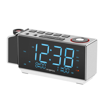 Digital Projection Alarm Clock with FM Radio, USB Charging, 1.8'' LED Display, Night Light, Dual Alarm, Snooze, Dimmer Control, Bedside Clock Radio iTOMA 509