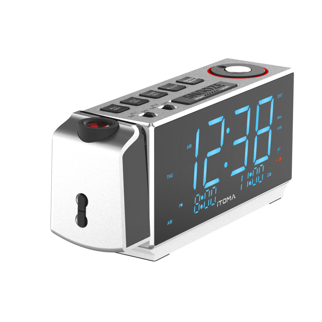 Digital Projection Alarm Clock with FM Radio, USB Charging, 1.8'' LED Display, Night Light, Dual Alarm, Snooze, Dimmer Control, Bedside Clock Radio iTOMA 509