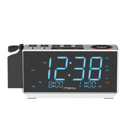 Digital Projection Alarm Clock with FM Radio, USB Charging, 1.8'' LED Display, Night Light, Dual Alarm, Snooze, Dimmer Control, Bedside Clock Radio iTOMA 509