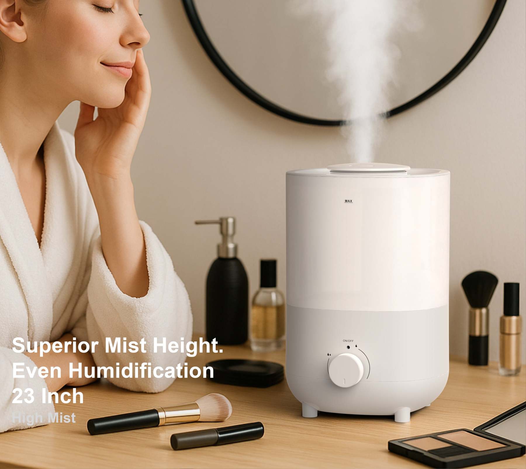 iTOMA 2L White Humidifier - One-Touch Operation, 360° Adjustable Mist,