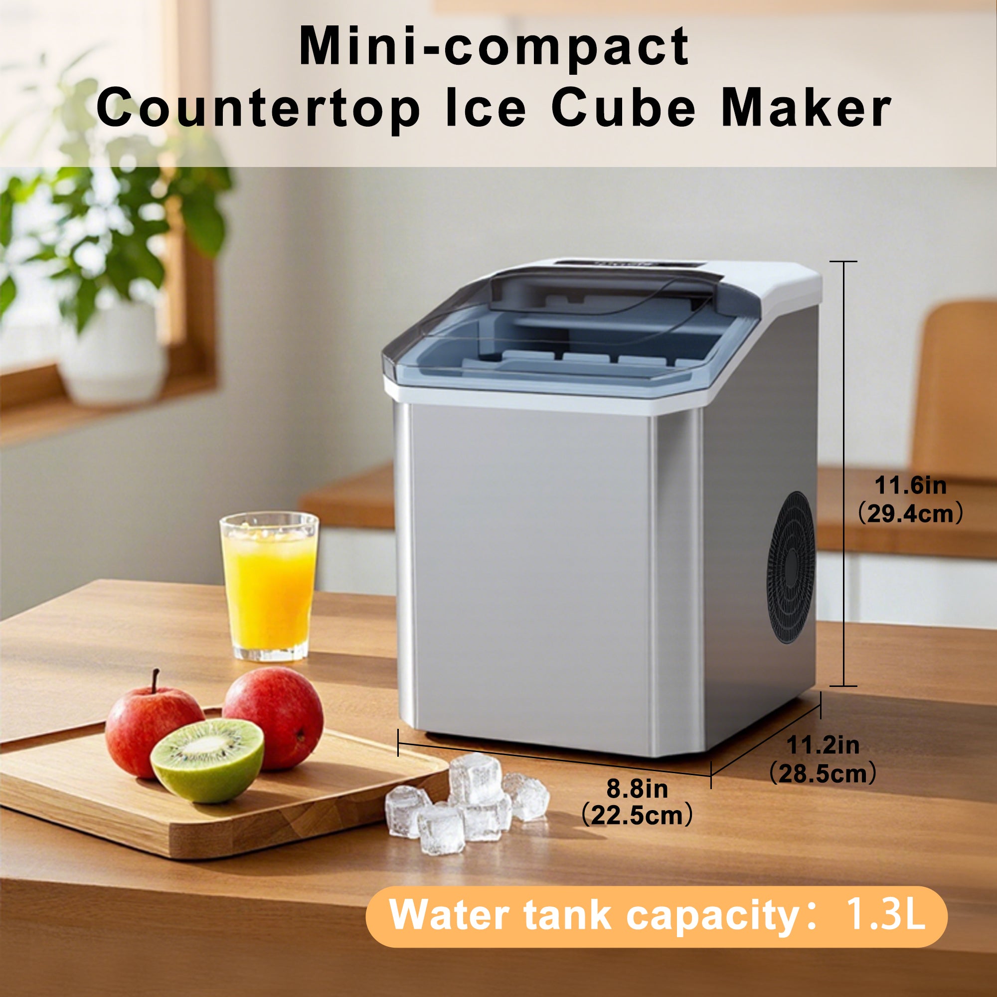 Fully-automated Ice Maker Machine - 12kg/24Hrs, Self-Cleaning, 2 Ice Sizes (S/L), Fast 6-Min Cycle, with Infrared Sensor for Home/Office/Commercial Use YH16M