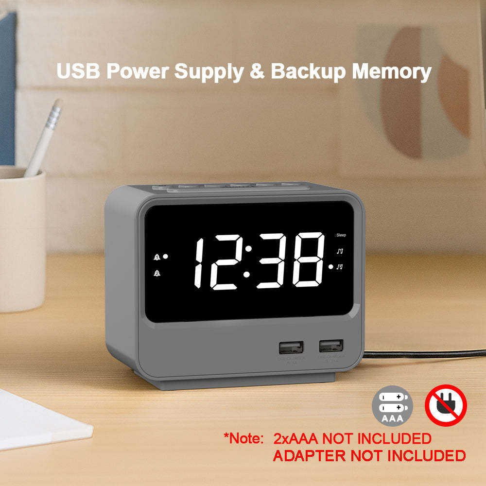 Alarm Clock Radio for Bedrooms with Two USB Charging Port, Large Numbers with adjustable Brightness, Bedside Digital FM Radio with Sleep Timer, Adjustable Volume, Snooze for White Led Digital Clock iTOMA A23
