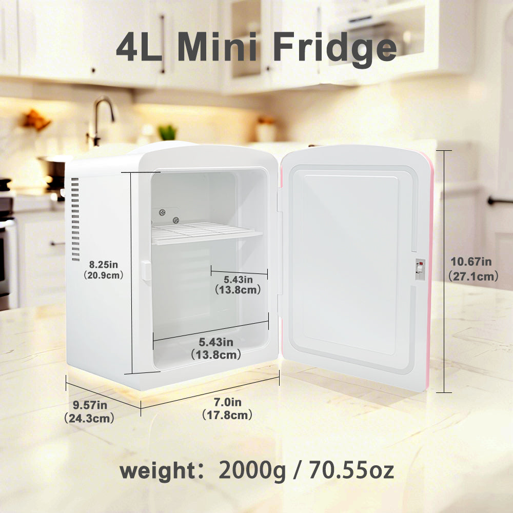 Mini Fridge K4106, 4 Liter/6 Can Portable Cooler and Warmer Personal Refrigerator for Skin Care, Cosmetics, Beverage, Food,100% Freon-Free Eco Friendly for Bedroom, Office, Car, Dorm, Camp...