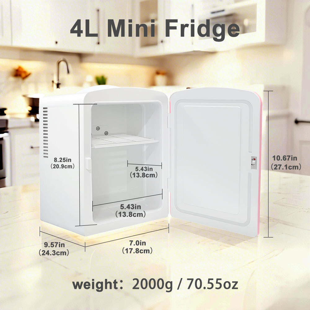 Mini Fridge K4106, 4 Liter/6 Can Portable Cooler and Warmer Personal Refrigerator for Skin Care, Cosmetics, Beverage, Food,100% Freon-Free Eco Friendly for Bedroom, Office, Car, Dorm, Camp...