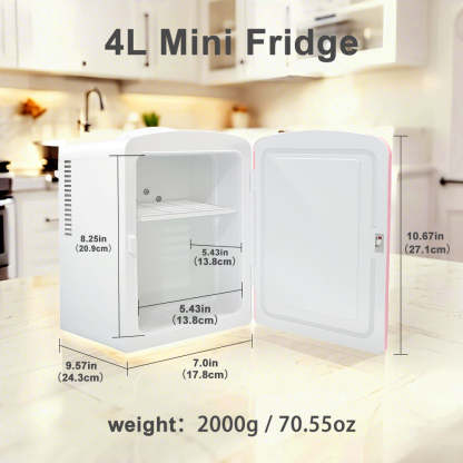 Mini Fridge K4106, 4 Liter/6 Can Portable Cooler and Warmer Personal Refrigerator for Skin Care, Cosmetics, Beverage, Food,100% Freon-Free Eco Friendly for Bedroom, Office, Car, Dorm, Camp...