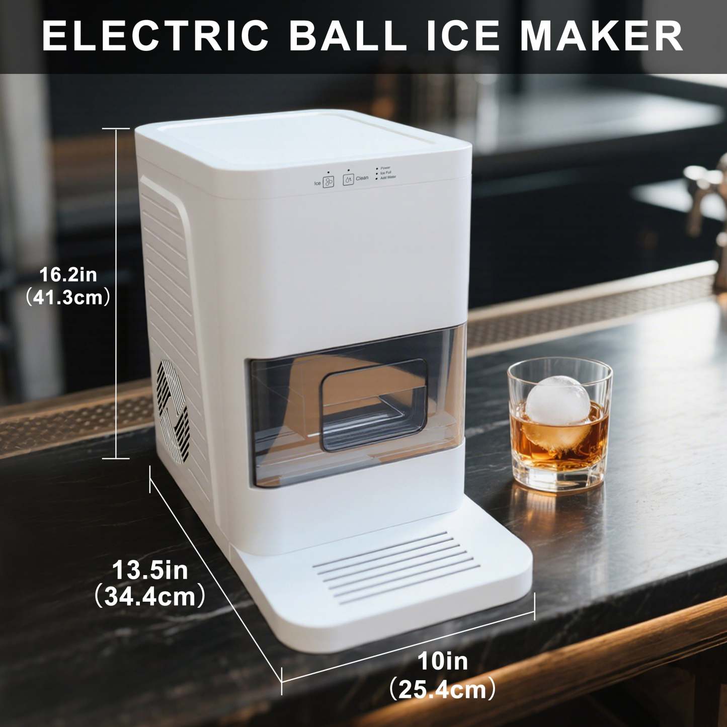 Fully-automated Artisanal Sphere Ice Maker – 2.3kg Daily Output, 50-Min Fast Ice, Smart Sensors, One-Touch Clean, Compact & Quiet for Home/Bar Use YH1590