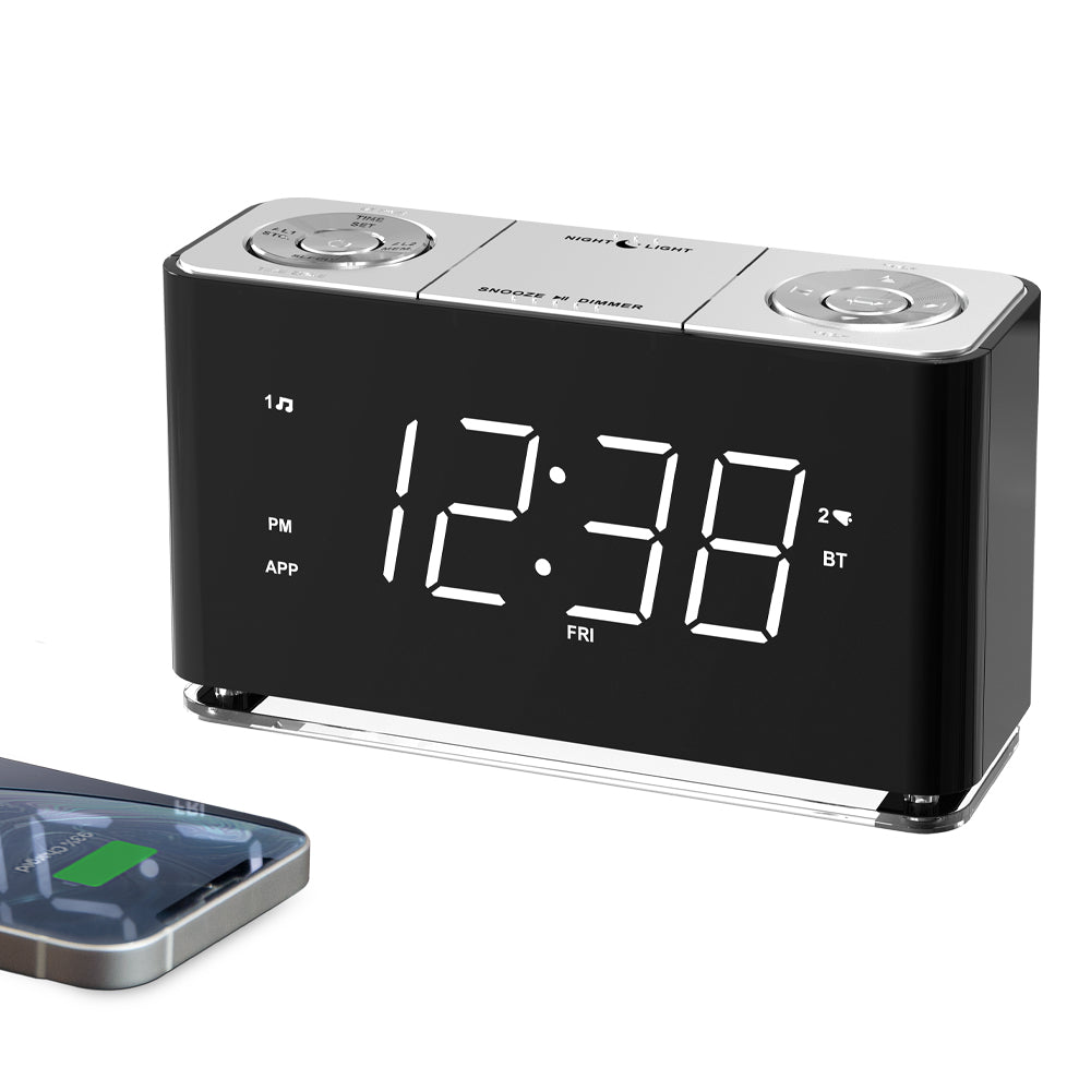 Creative Digital Clock Radio, Bluetooth Alarm Clock, Large LED Display Screen, FM Radio, Dual Alarm Clock, USB Charging Interface, Night Light, Automatic and Manual Dimming, Snooze, Sleep Timer,APP Control, iTOMA 507A