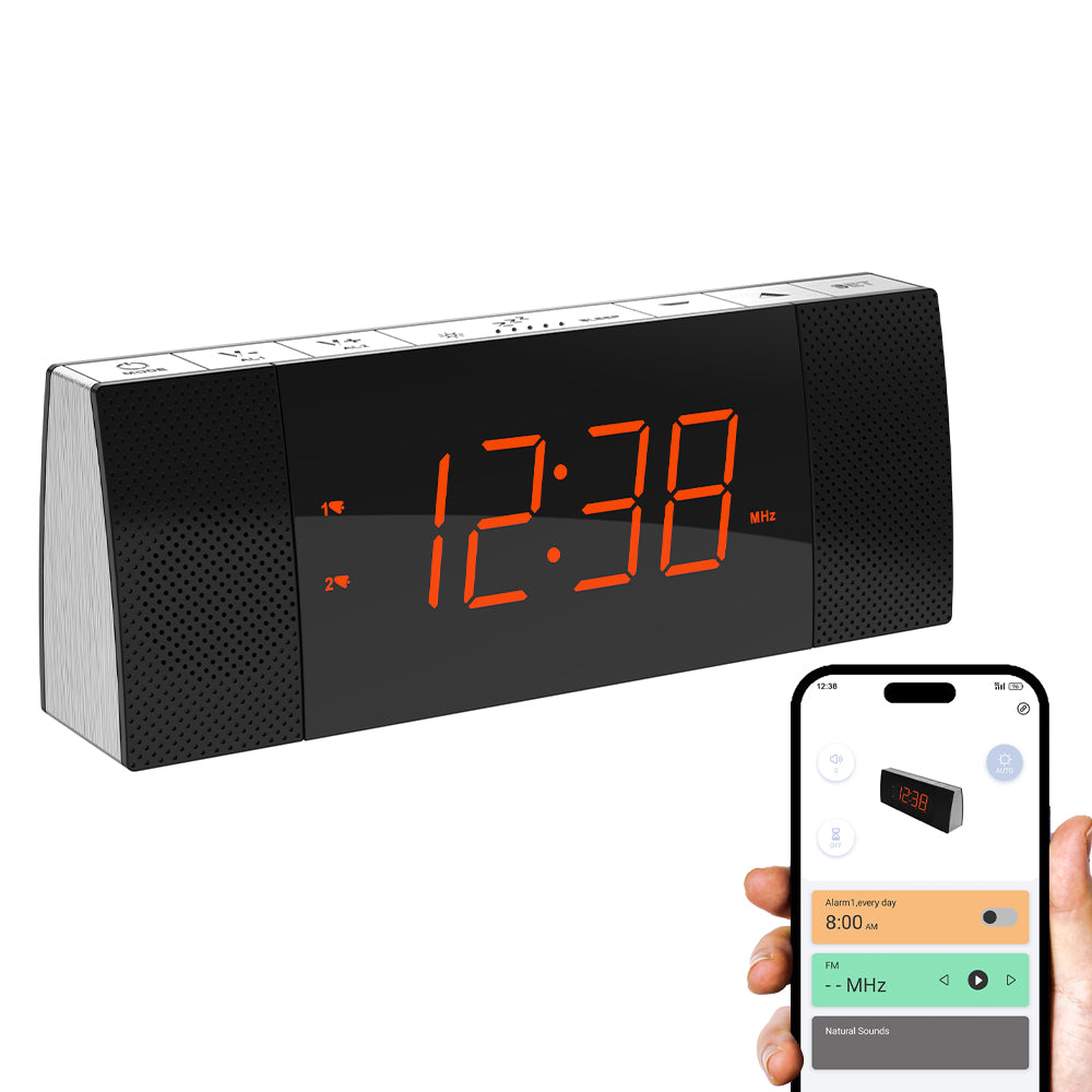 Creative Bedside Alarm Clock Radio and Bluetooth, FM Radio, Dual Alarm Clocks and Snooze, USB Charging, Automatic and Manual Dimming, APP Control, Alarm Clock Bedside iTOMA 503A