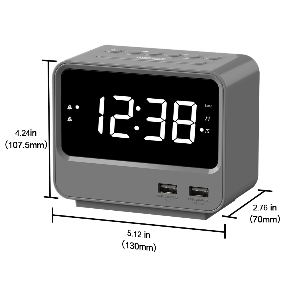 Alarm Clock Radio for Bedrooms with Two USB Charging Port, Large Numbers with adjustable Brightness, Bedside Digital FM Radio with Sleep Timer, Adjustable Volume, Snooze for White Led Digital Clock iTOMA A23