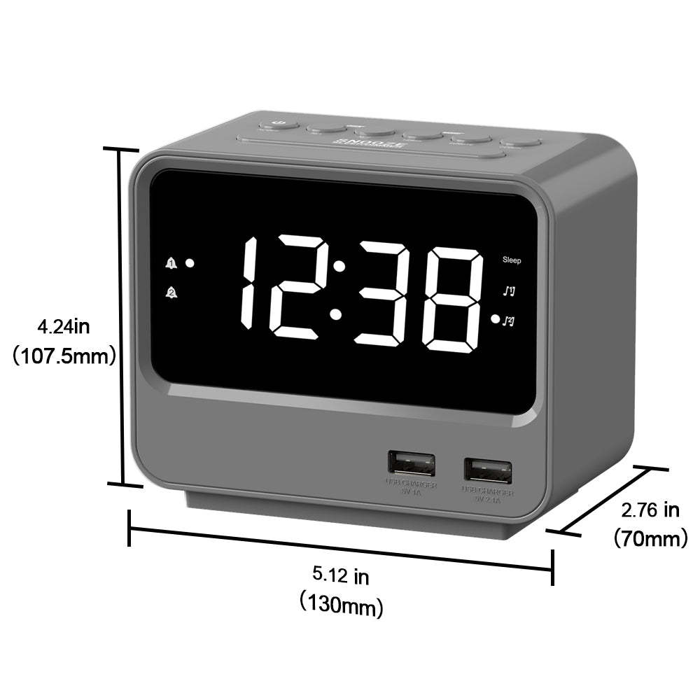 Alarm Clock Radio for Bedrooms with Two USB Charging Port, Large Numbers with adjustable Brightness, Bedside Digital FM Radio with Sleep Timer, Adjustable Volume, Snooze for White Led Digital Clock iTOMA A23
