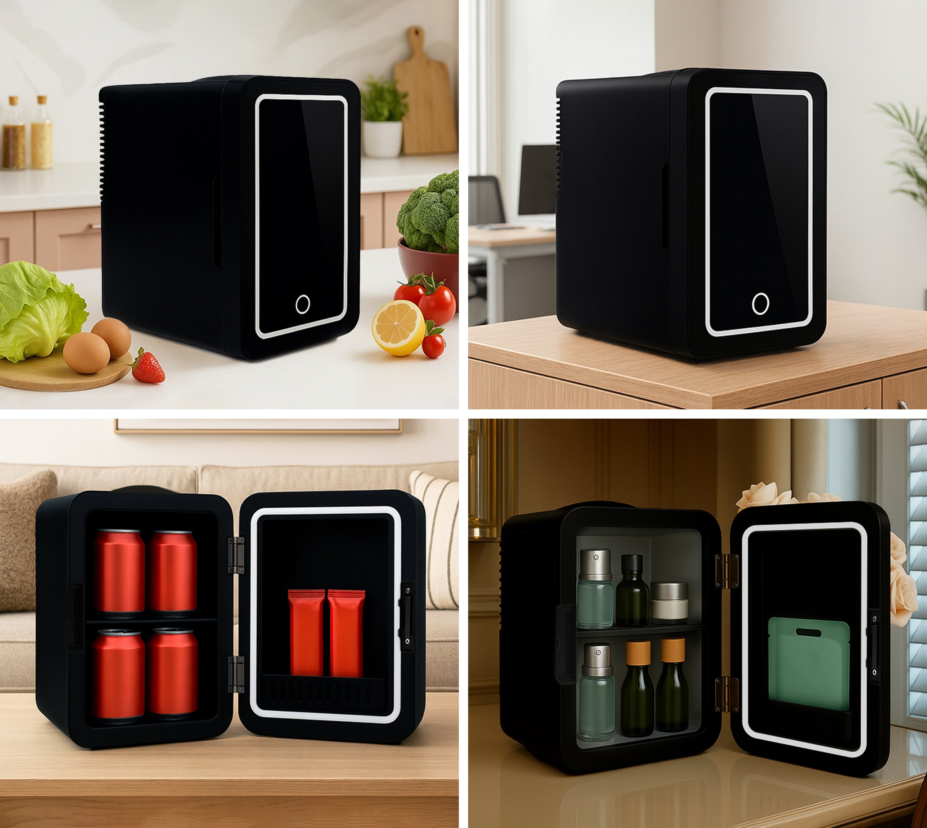 Mini Personal Fridge Cooler,Mirrored Door with Dimmable LED Light,6L  Capacity,Can Refrigerate Skin Care Products, Snacks, Drinks, Portable and Compact Black 6200