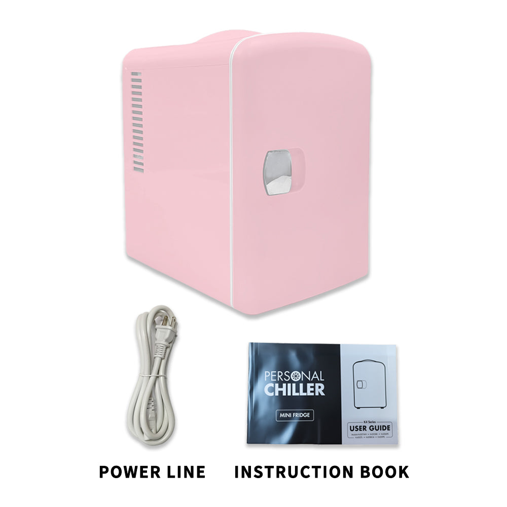Mini Fridge 4L K4206 Pink, 4 Liter/6 Can Portable Cooler Personal Refrigerator for Skin Care, Cosmetics, Beverage, Food,100% Freon-Free Eco Friendly for Bedroom, Office, Dorm
