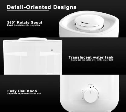 iTOMA 2L White Humidifier - One-Touch Operation, 360° Adjustable Mist, Ultrasonic Quiet for Bedroom & Office