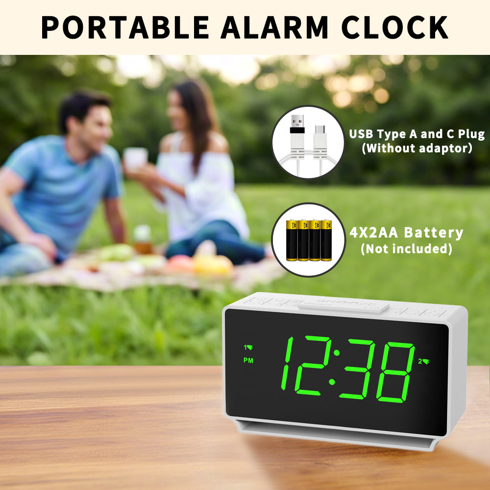 Digital iTOMA 222 Alarm Clock, Dual Alarms with Temperature Display, Snooze,12/24Hr, Night Light and Adjustable Volume, Dimmable, Battery Backup, Portable Small LED Clocks for Bedroom