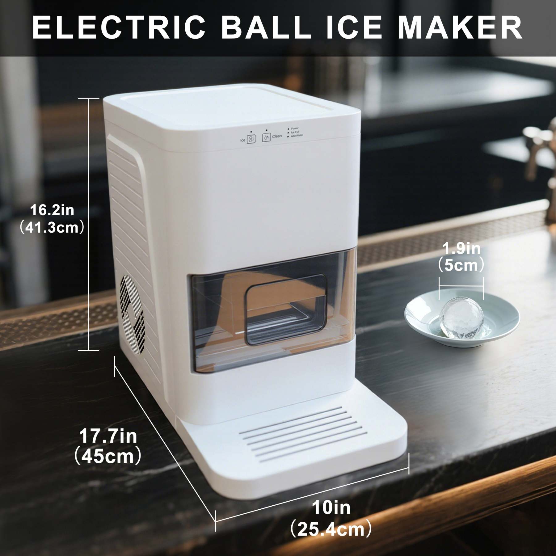 Fully-automated Artisanal Sphere Ice Maker – 2.3kg Daily Output, 50-Min Fast Ice, Smart Sensors, One-Touch Clean, Compact & Quiet for Home/Bar Use YH1590